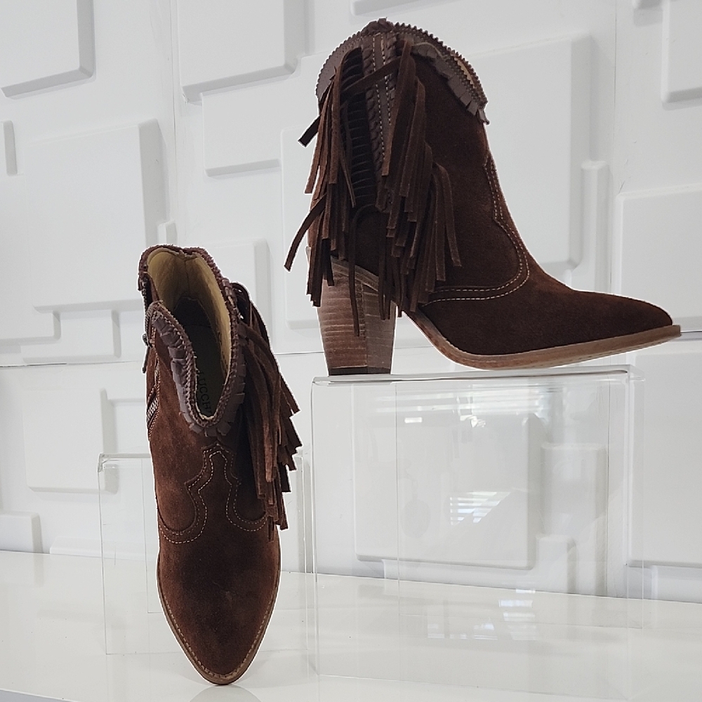 Lucchese Dark Brown Fringe Ankle Booties